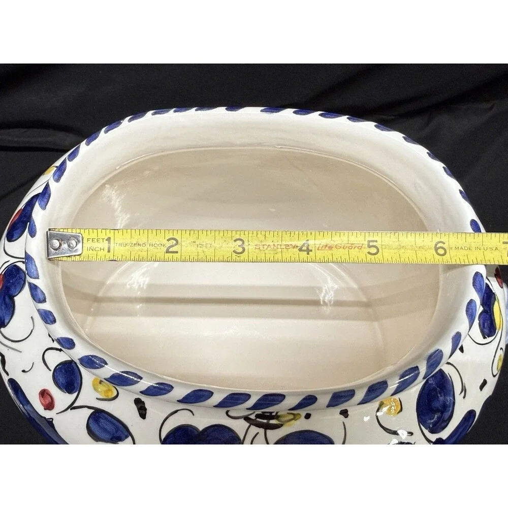 Deruta Italy Hand Painted Biscotti Large Oval Cookie Jar Canister Rooster VTG